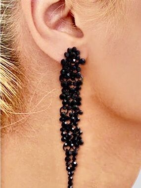 Black Crystal Drop Earrings - Elegant Women's Jewelry